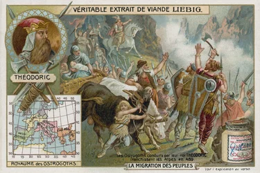 The Ostrogoths, led by their king Theodoric, crossing the Alps, 489